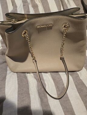 Michael Kors Taupe Pebbled Leather Chain-Strap Tote